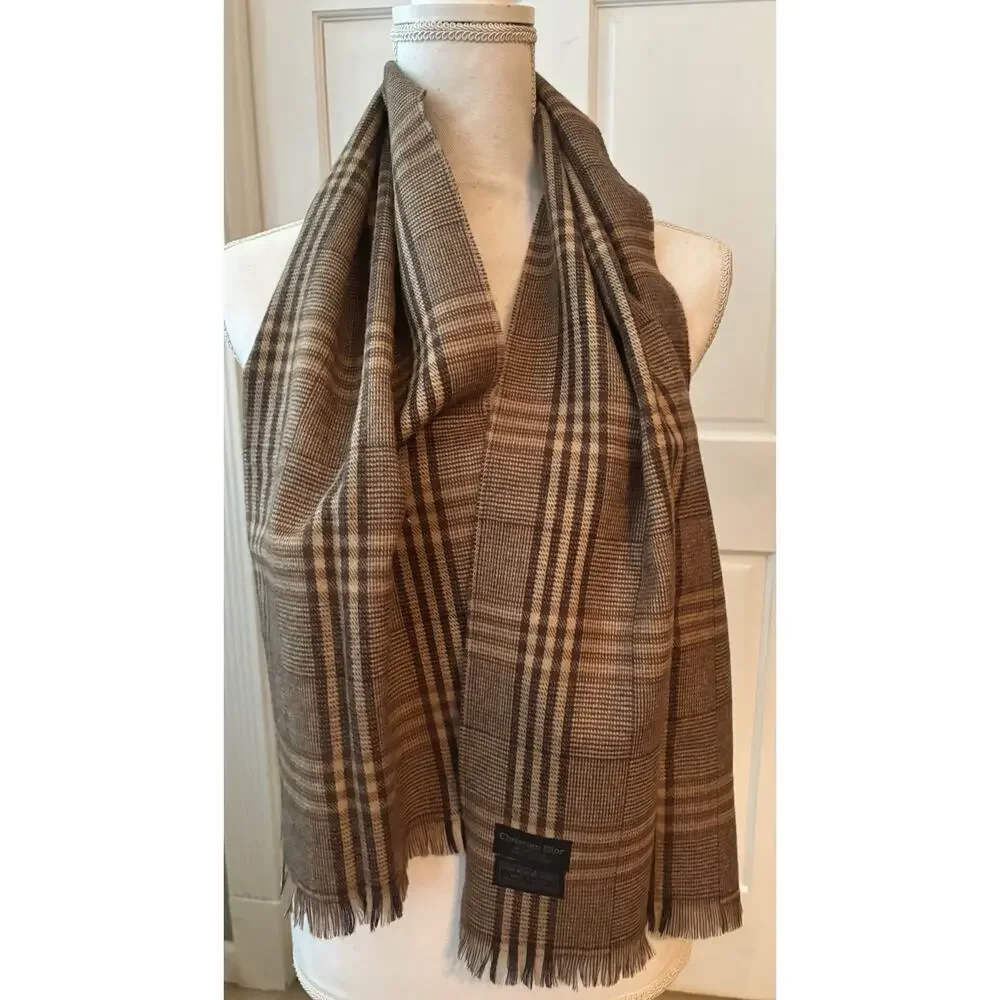 Christian Dior Monsieur 100 % Merino Wool Plaid Scarf Vintage 52 Inches